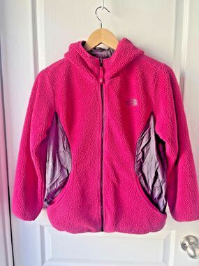 THE NORTH FACE Reversible gray pink fleece lined hooded jacket Girls Large 14/16